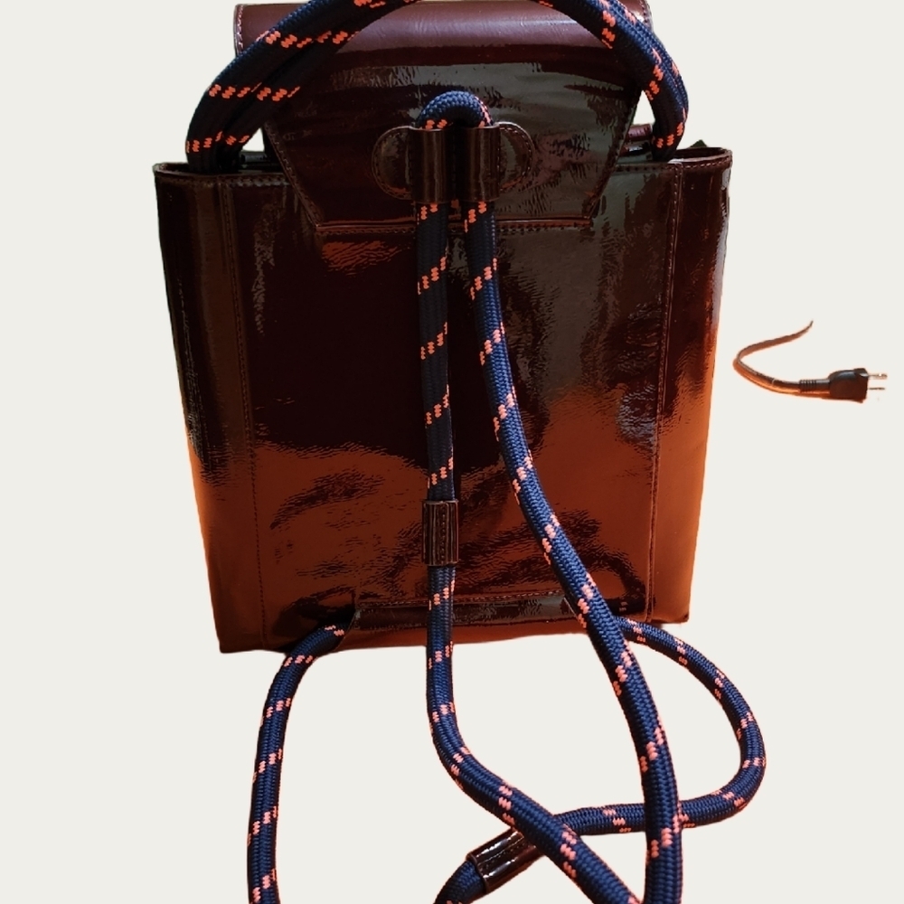 BURGUNDY FAUX Patent LEATHER Backpack - Picture 6 of 12